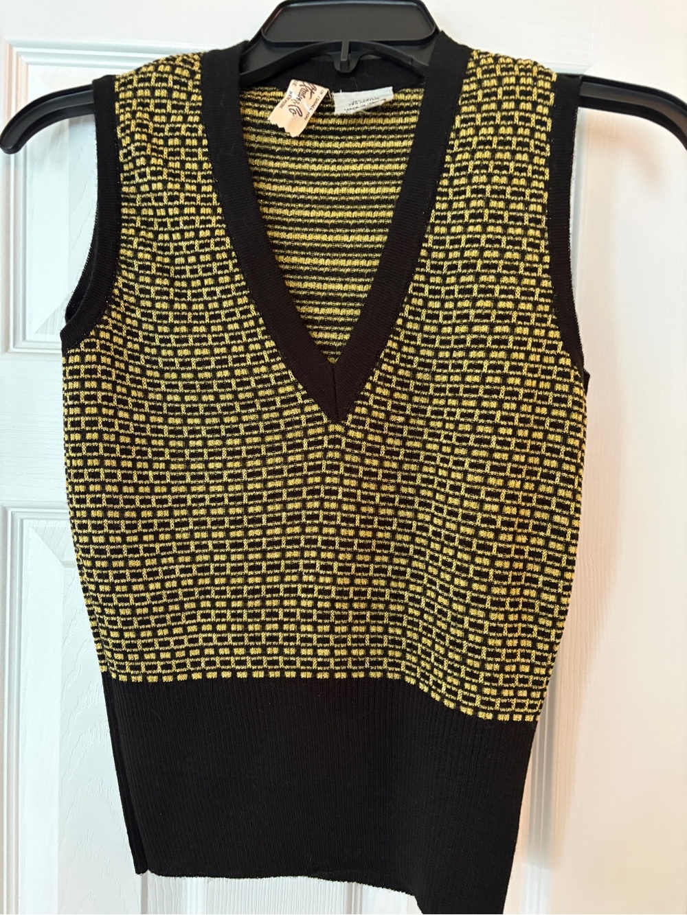 Vintage B Altman Black & Gold Knit V-Neck Sweater Vest